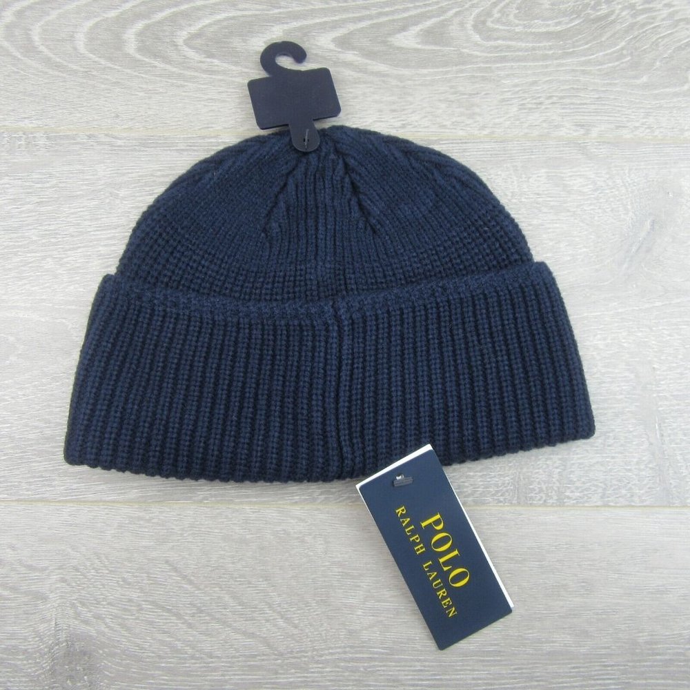 Polo Ralph Lauren Patch RL Tiger Navy Blue Skull Beanie Cap One Size NEW - Picture 7 of 10